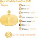 Oversized Decorative LED Light Bulb 6W 500LM E26 Large Fancy Edison Bulbs 60W Incandescent Dimmable 2200k Warm White Pendant Lighting for Bedroom Dining Living Room Bar1 Pack (PK215AM)