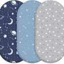 Baby Bassinet Sheets 3 Pack, Fitted Cradle Sheets for Boys & Girls, Ultra Soft Breathable 32" x 16", Universal Fit for Rectangle Round Oval Hourglass Mattress (Blue Gray Planet)