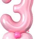 40 Inch Pink Number 3 Balloon for 3rd Birthday Decoration Pastel Baby Pink Number Three Foil Balloon Tower Giant Large Digit Hot Pink White Helium Balloons Stack for Girl Third Anniversary Party