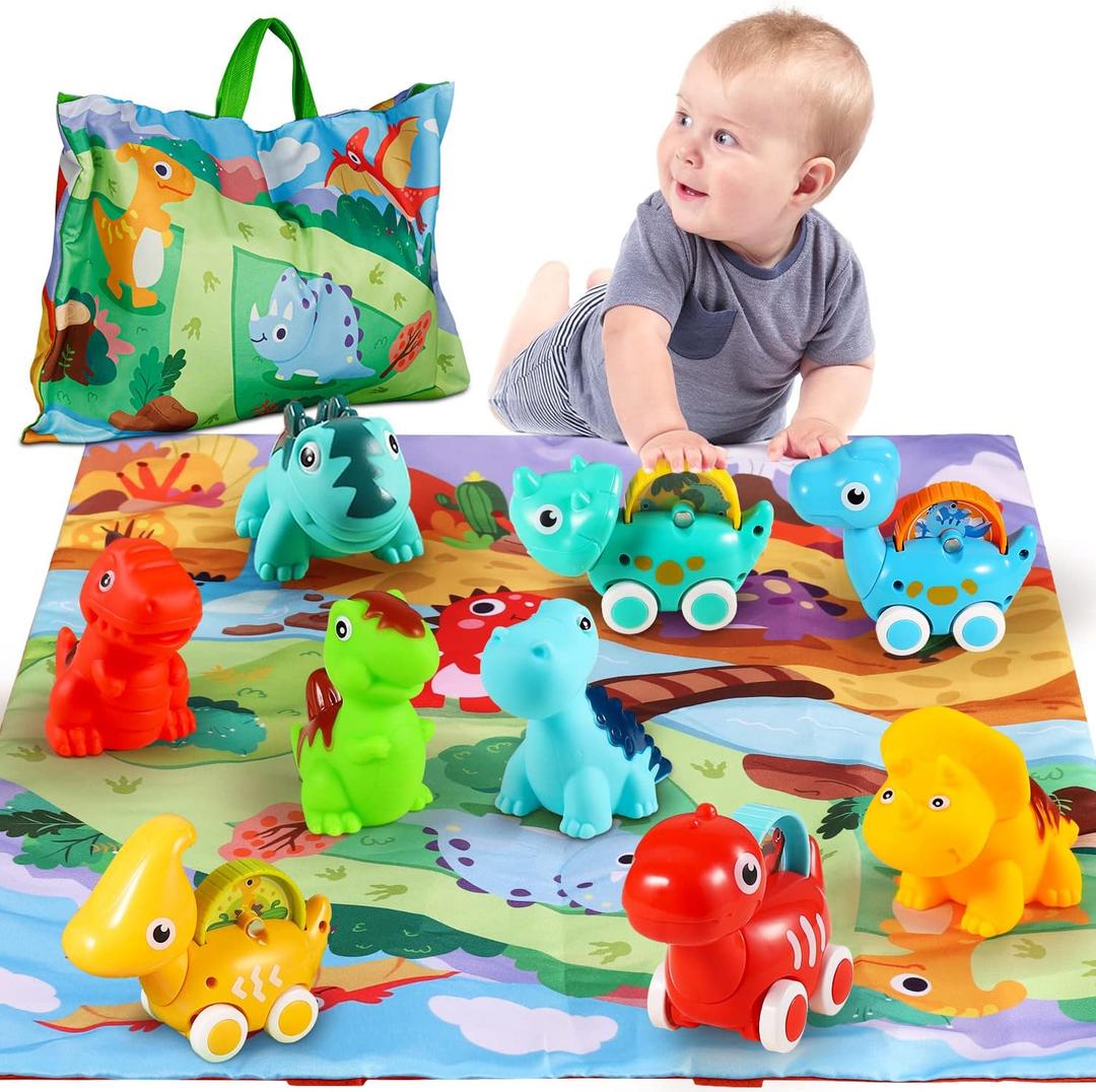 ALASOU 9 PCS Dinosaur Fantastic Creatures Car Toys with Playmat/Storage Bag|Baby Toys for 1 Year Old Boy|1st Christmas Birthday Gifts for Stocking Stuffers Toddler|1 2 Year Old Boy Gift for Infant