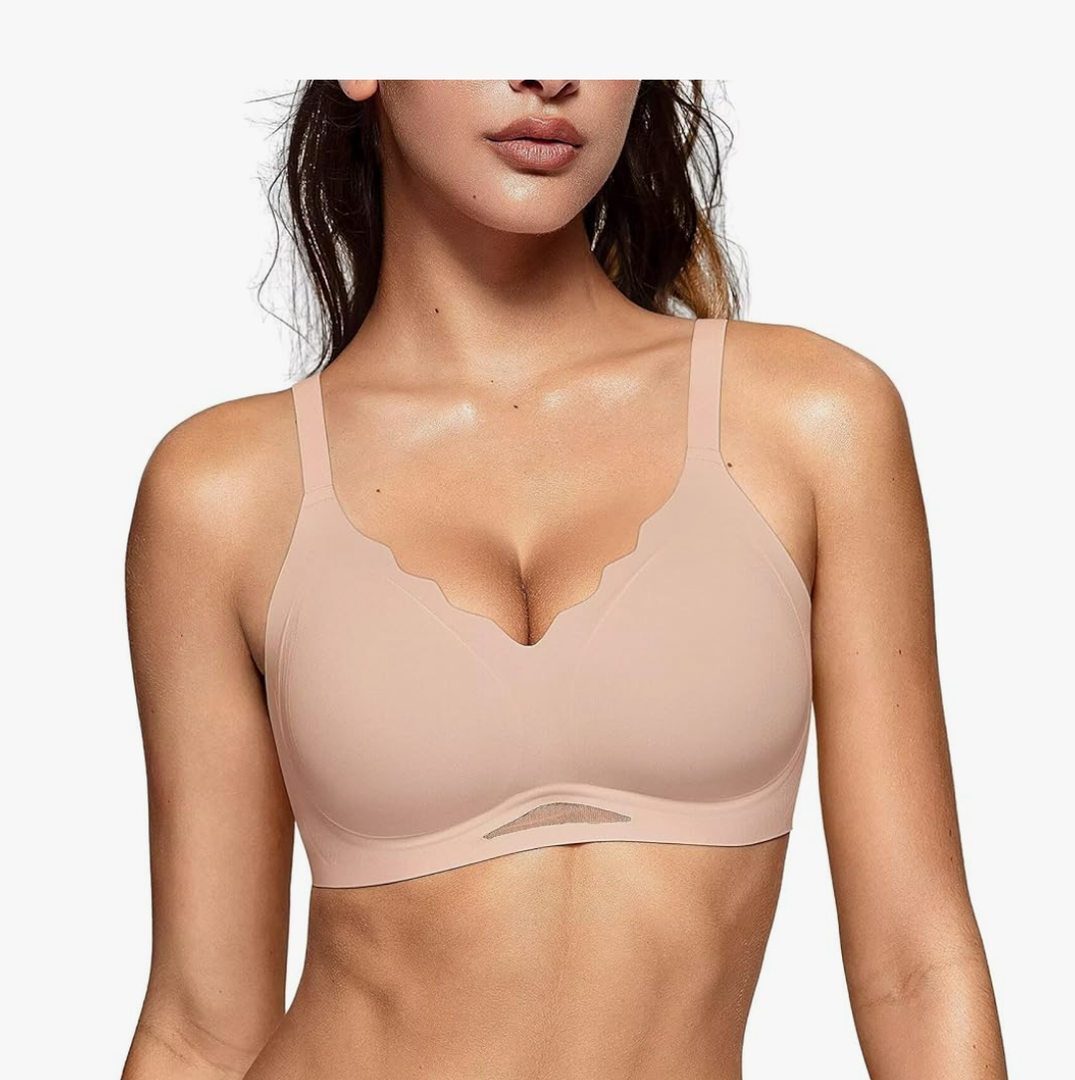 Vertvie Bras for Women Wireless Comfortable Push Up Bra Scalloped Seamless Full Coverage No Underwire Supportive T Shirt Bras Size S