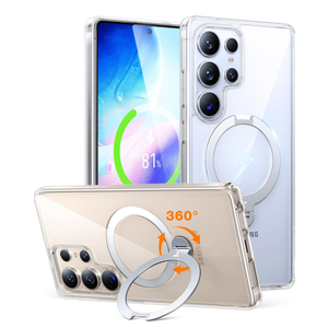 TORRAS 360° Spin Magnetic Stand for Samsung Galaxy S25 Ultra Case, Fit for Magsafe, Military Grade Slim Hard PC Protective S25 Ultra Clear Case with Kickstand & Ring Holder, Ostand Spin, Clear