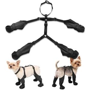 Varku Dog Suspender Boots,Waterproof Dog Leggings Winter Boots with Non-Slip&Dirty Sole,Adjustable Strap,Black Polyester All-Season Outdoor Protection