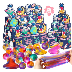 28 Pack Kids Valentines Day Gifts for School Galaxy Slime with Valentines Day Cards Space Gift Boxes, Valentine for Kids Classroom Valentines for Class Exchange Gifts Prizes Favors Favors for Boy Girl, Pack Of 2