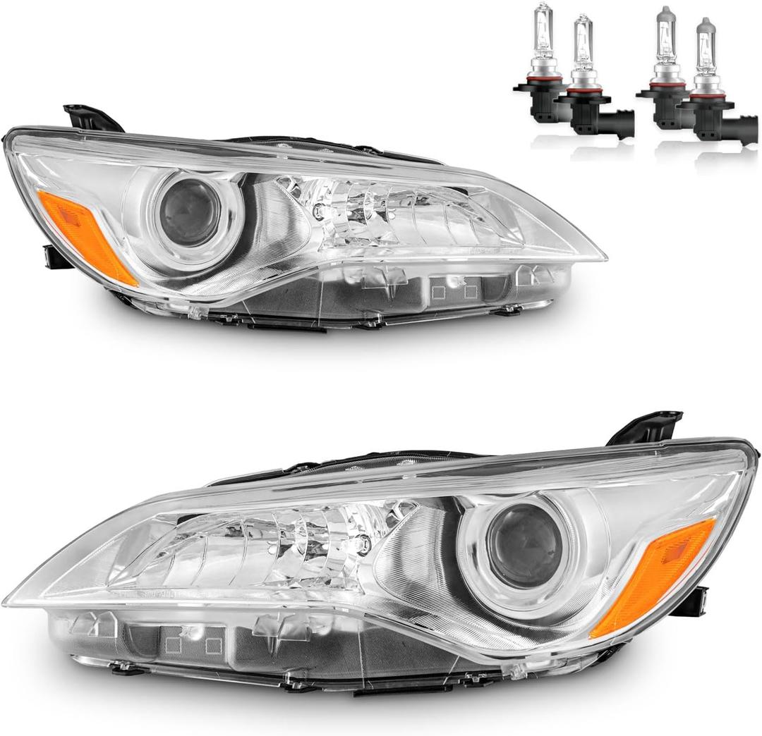 Headlights Assembly for 2015-2017 Toyota Camry Only 4-Door Sedan Halogen Headlamp Replacement, High/Low Beam W/Bulbs, Driver & Passenger Side