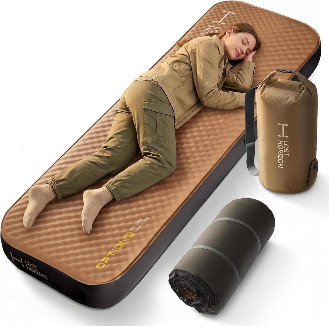 LOSTHORIZON Air & Foam Camping Mattress, Self-Inflating Sleeping Pad, 4.5" Thick, with Pump Sack, Cot