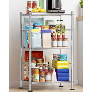Storage Shelves - 3 Tier Shelf Organizer, Sturdy Metal Shelving with Adjustable Leveling Feet, Space-Saving Shelves Organizer for Pantry, Laundry, Kitchen (18" x 12" x 30", Silver)