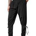 Runcati Mens Medieval Ankle Pants Renaissance Viking Pirate Lace Up Tapered Halloween Linen Costume Trousers Black, Size L