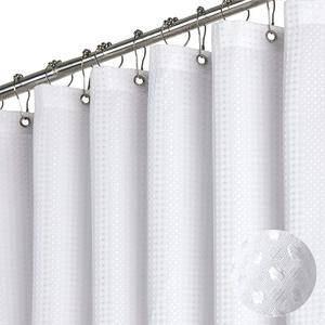 Dynamene Extra Long Fabric Shower Curtain - Waffle Weave 84 Inches Long Heavy Duty Cloth Shower Curtains for Bathroom, 256GSM Tall Hotel Luxury Bath Curtain Set with 12 Plastic Hooks(72Wx84H, White