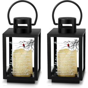 2 Pcs Cardinal Memorial Lantern With LED Candle - Thoughtful Bereavement Sympathy Gift for Loss of Mom Dad - in Memory of Loved One - Celebration of Life Decorations - Decorative Candle Lanterns