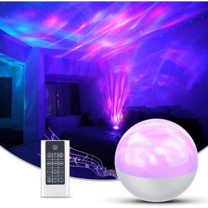 Galaxy Projector for Bedroom, Star Night Light with White Noise & Bluetooth Music, Aurora Remote Control & Timing, Party, Home (White)