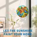 Hand-Painted Sunflower & Butterfly Stained Glass Suncatcher, 6.3'' Round Window Hanging, Ripple-Textured Bird Safe Glass, Gift for Mom Grandma, Decor for Kitchen Living Room Porch Patio