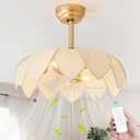 ainqiant 20" Gold Fandelier Ceiling Fans with Lights,Flower Chandelier Ceiling Fan with Light and Remote Control, Boho Fandelier with 6 Speeds for Bedroom, Nursery, Living Room