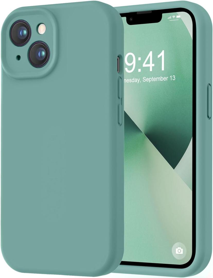 LOVE 3000 Designed for iPhone 13 Case, Premium Silicone with [Camera Protection] [Soft Anti-Scratch Microfiber Lining] Shockproof Protective Phone Case for iPhone 13 Women Men Girls 6.1", Pine Green