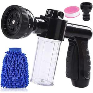 Garden Hose Nozzle Adjustable Hose Spray Nozzle High Pressure 8 Watering Pattern with 3.5Oz Soap Sprayer Power Garden Water Hose Foam Nozzle Sprayer for Car Washing Pet Shower, Shadow(Black)