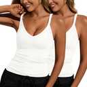 HOTGIFT Women Spaghetti Strap ‌Tank Tops Camisole Ribbed V Neck 2026 Shapewear Slim Fit Sexy Basic Off-White and Off-White X-Large