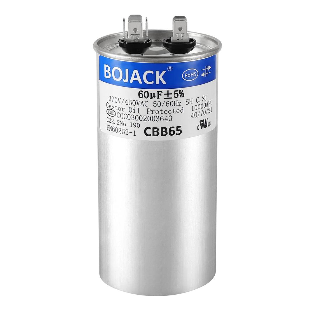 BOJACK 60 uF 5% 60 MFD 370/450 V CBB65 Round Run Start Capacitor for AC Motor Run or Fan Start and Cool or Heat Pump Air Conditione