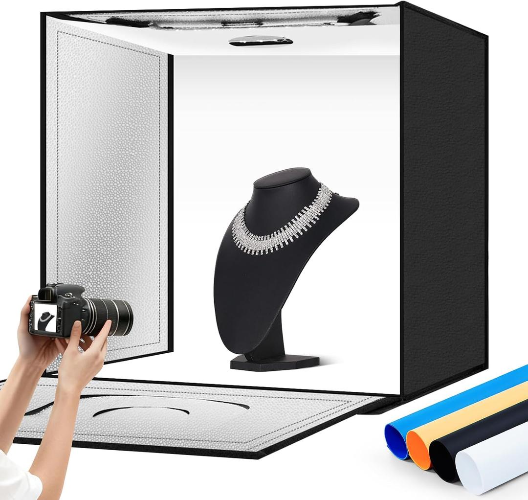 Light Box Photography 24"x24" with 120LED Lights and 4 Color Backdrops Photo Box with Lights, Foldable Light Box with Adjustable Brightness, 6000-6500K Dimmable Portable Picture Box Shooting