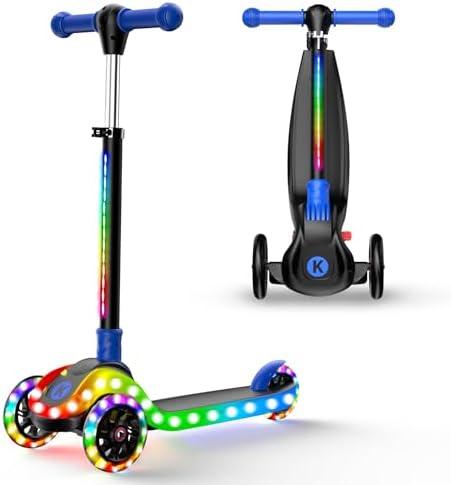 2-in-1 Adjustable Kick Scooter for Kids 3-5 (Suitable 3-12 Years),5-Level Handlebar & Removable Seat, LED Light-Up Wheels, Wide Deck, Foldable Design for Indoor/Outdoor Use - Girls & Boys
