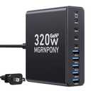 320W USB C Charger Block, 10-Port USB C Charging Station GaN III PD 65W Laptop Fast Charger Adapter for MacBook Pro/Air, DELL, iPad, iPhone, Samsung Galaxy Black