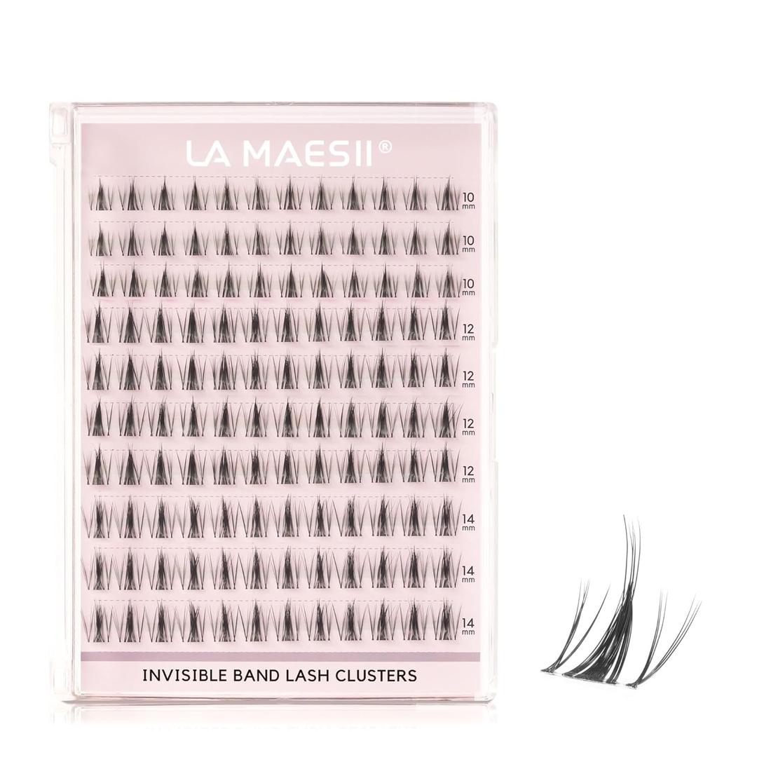 110Pcs Clear Band Lash Clusters 10-14mm Natural Look Cluster Eyelashes C Curl Resuable Invisible Band Individual Cluster Lashes