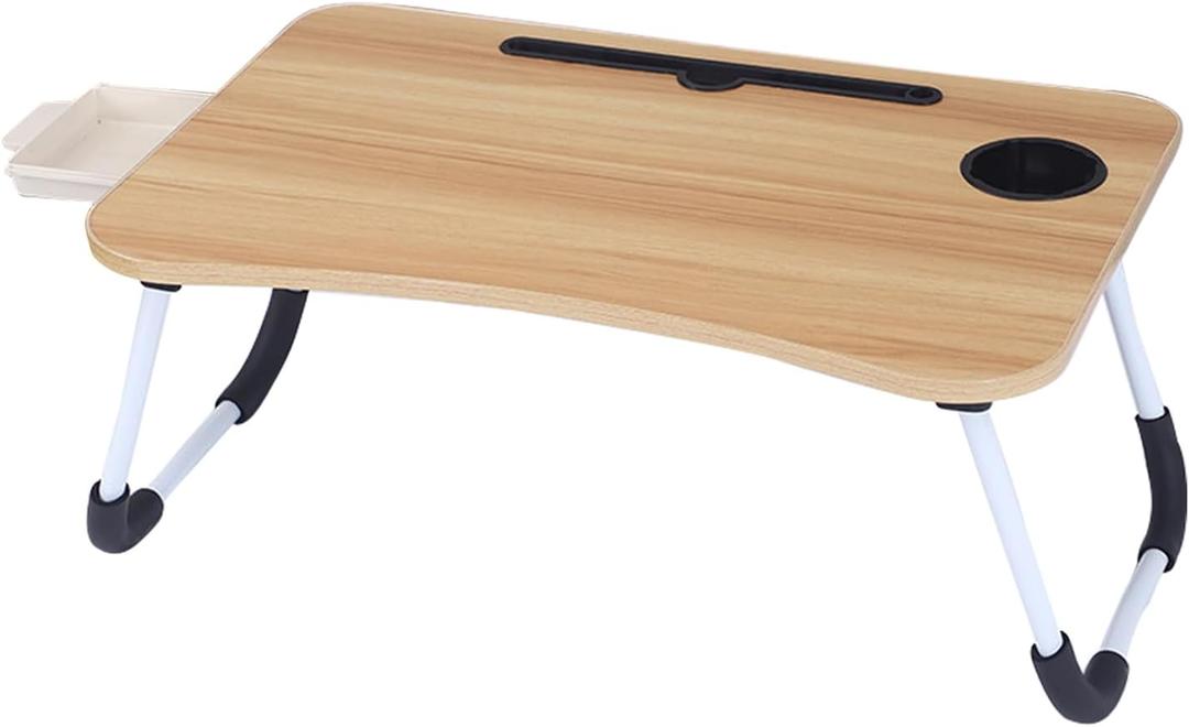 Garstc Foldable Lap Desk, Portable Bed Desk with Cup Holder, Tablet Slot & Storage Drawer, Portable Laptop Tray for Bed & Sofa, 24.5*18, Multifunctional Bed Table for Laptop, Writing, Reading
