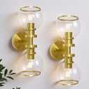 Bathroom Sconces Set of Two, Brushed Gold Wall Sconces with Clear Glass, Hardwired Modern Sconces Wall Decor Set of 2, Wall Light Fixtures for Bathroom Living Room Mirror Hallway Bedroom