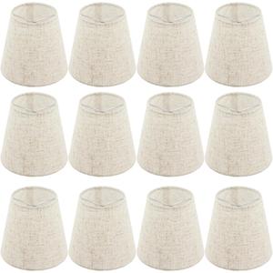 12 PCS Fabric Lamp Shade, Clip-on Fabric Lamp Shade, Traditional Chandelier Candle Bulb Lampshade, Linen Fabric Elegant Lampshade, 3.5" Top x 5.1" Slant Height x 5.5" Bottom