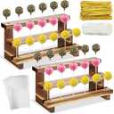 Tuanse 2 Pack Wooden Cake Pop Stand 3 Tier Cake Pop & Lollipop Display Holder with 100 Treat Bags Lollipop Sticks and Gold Twist Ties for Dessert Table Wedding Baby Shower Birthday Party(Acacia Wood)
