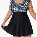 Smismivo Women Plus Size Swim Dress One Piece Bathing Suits Built in Shorts Tummy Control Swimdress. 2XL