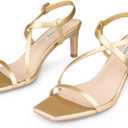JOY IN LOVE Womens 2.5 Inch Kitten Heels Low Heel Square Open Toe Strappy Sandals Gold Matte, Size US9