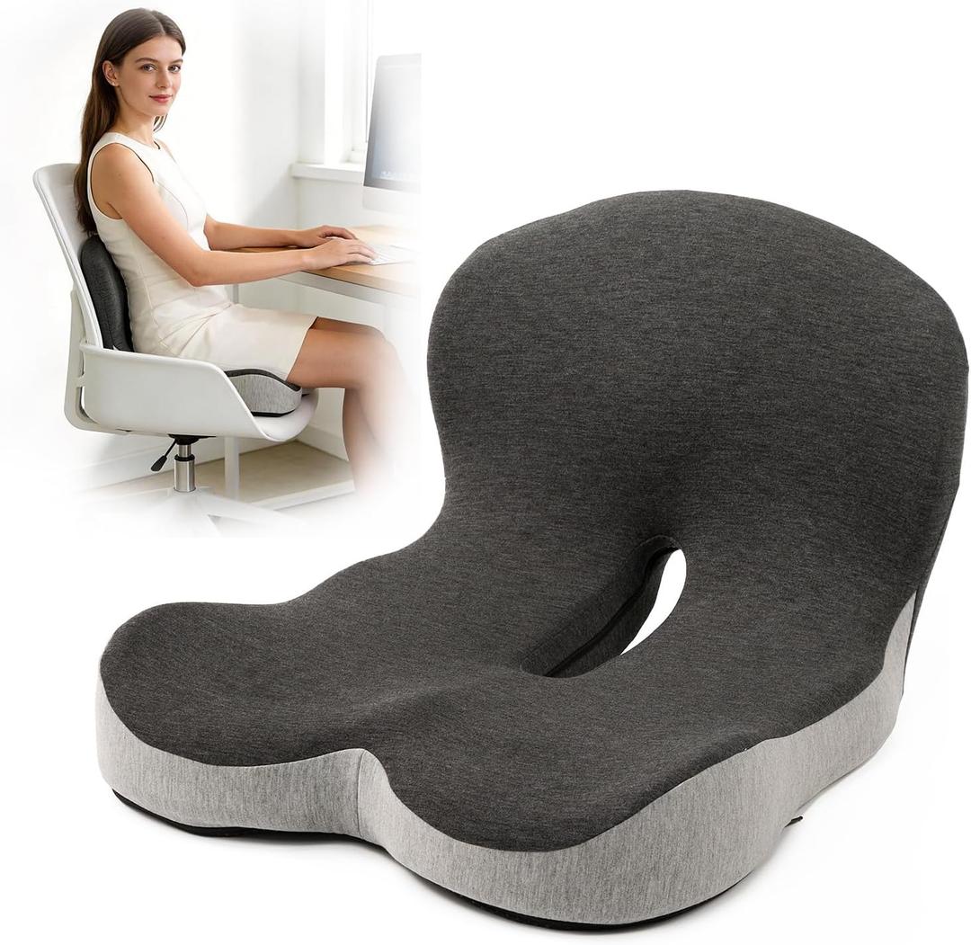 Orthopedic Seat Cushion, L-Shaped Ergonomic Memory Foam Back & Seat Support, Non-Slip Breathable Washable Cover, for Office Chair, Car, Wheelchair, Gaming Seat