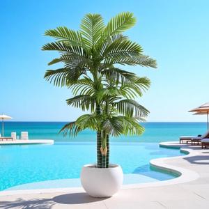 6FT Tall Triple Golden Cane Palm Tree (1 Pack), Large Faux Plants, UV Resistant Indoor/Outdoor Fake Plant in Black Cement Pot - Realistic Tropical Decor for Patio, Living Room, Office
