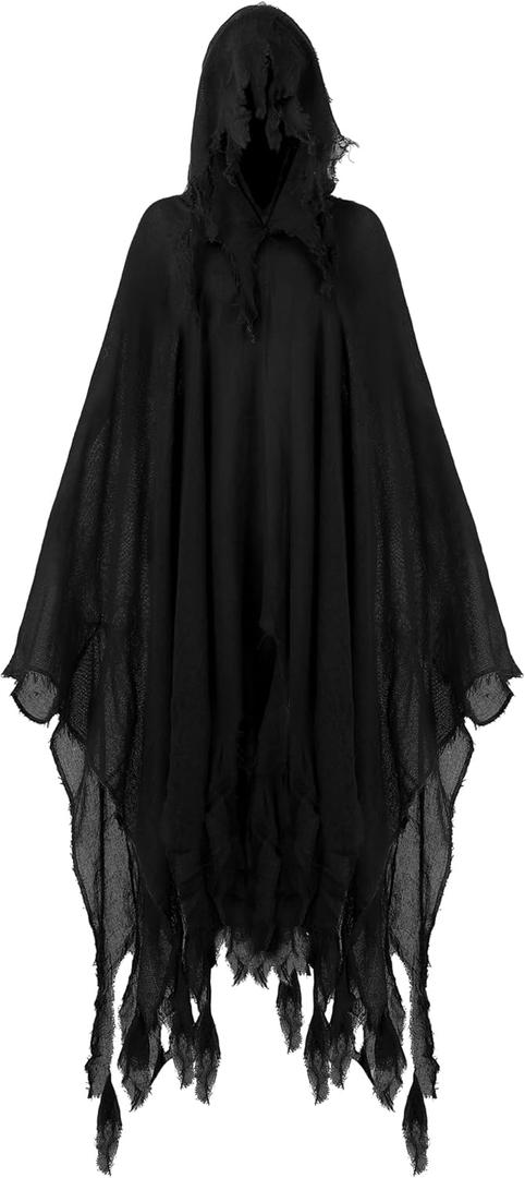 Halloween Grim Reaper Costume Halloween Hooded Cloak Cosplay Costumes for Adult Medieval Renaissance Cape (Large, Black)
