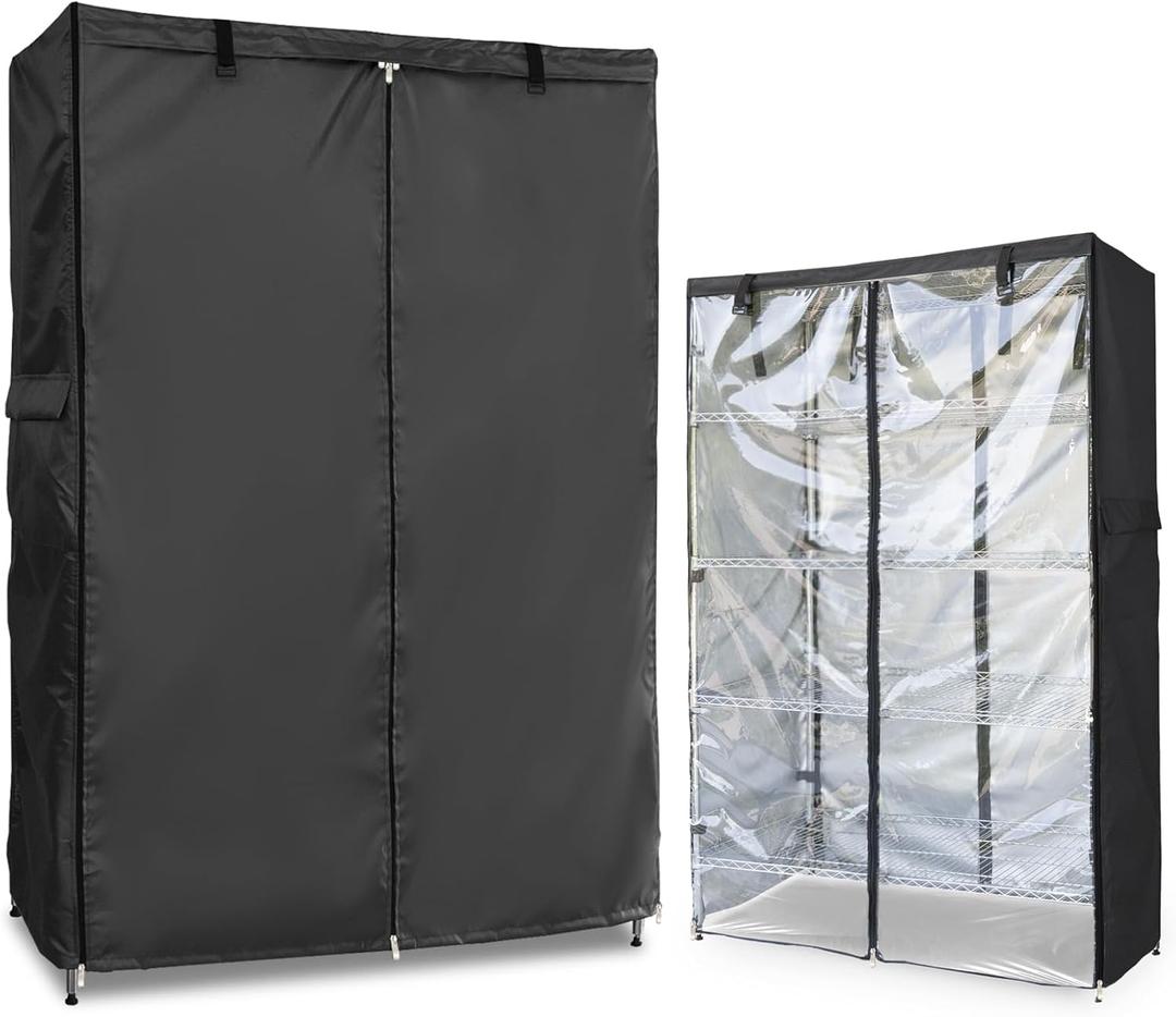 Waterproof Shelf Cover,Outdoor 600D Heavy Duty Dustproof Storage Shelves Cover,48''x18''x72'' Shelf Covers for Wire Shelving with Zippers,Storage Rack Covers with Clear Front (Black)