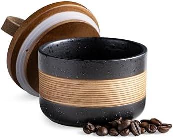Miamolo Small Ceramic Jar with Lid, Coffee Container Kitchen Food Storage Jars for Spice Sugar Tea Bag Matcha Container Airtight, Stacairtightkable Decorative Jars for Countertop, Black & 5oz
