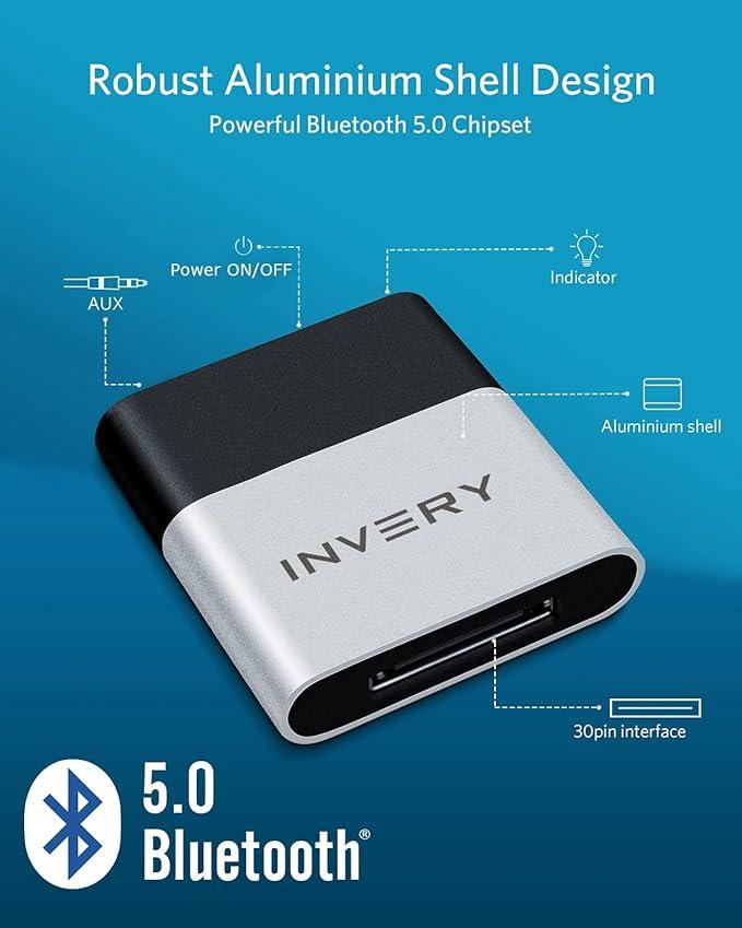INVERY DockLinQ Pro Bluetooth 5.0 Adapter Receiver for Bose Sounddock and 30 pin iPod iPhone Music Docking Station(Not for Cars)