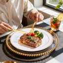 WDF Partyware 350Piece Gold Dinnerware Set for 50 Guests - Gold Plastic Plates with Disposable Cutlery - 50Dinner Plates-50Dessert Plates-50Pre Rolled Napkins with Silverware for Wedding/Mother's Day
