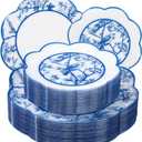 LIYH 60 Pcs Blue Plastic Plates Set - Heavy Duty Floral and White Plastic Plates for Party Wedding Elegant Plate Bridal Shower Floral Dinnerware Set - 10.25" Dinner & 7.5" Dessert Plate