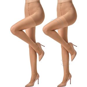 MANZI 2 Pairs Sheer Compression Pantyhose for Women 5-10mmHg Support Compression Stockings 30D Shaping Tights (X-Large)