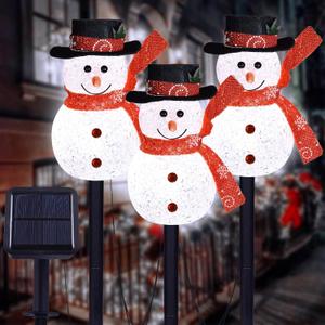 LIGHTSHINE 3PCS Snowman Shape Solar Christmas Lights Decorations, Solar Landscape Pathway Stakes Lights, Outdoor Christmas Decor for Garden, Yard, Patio, Porch (White)