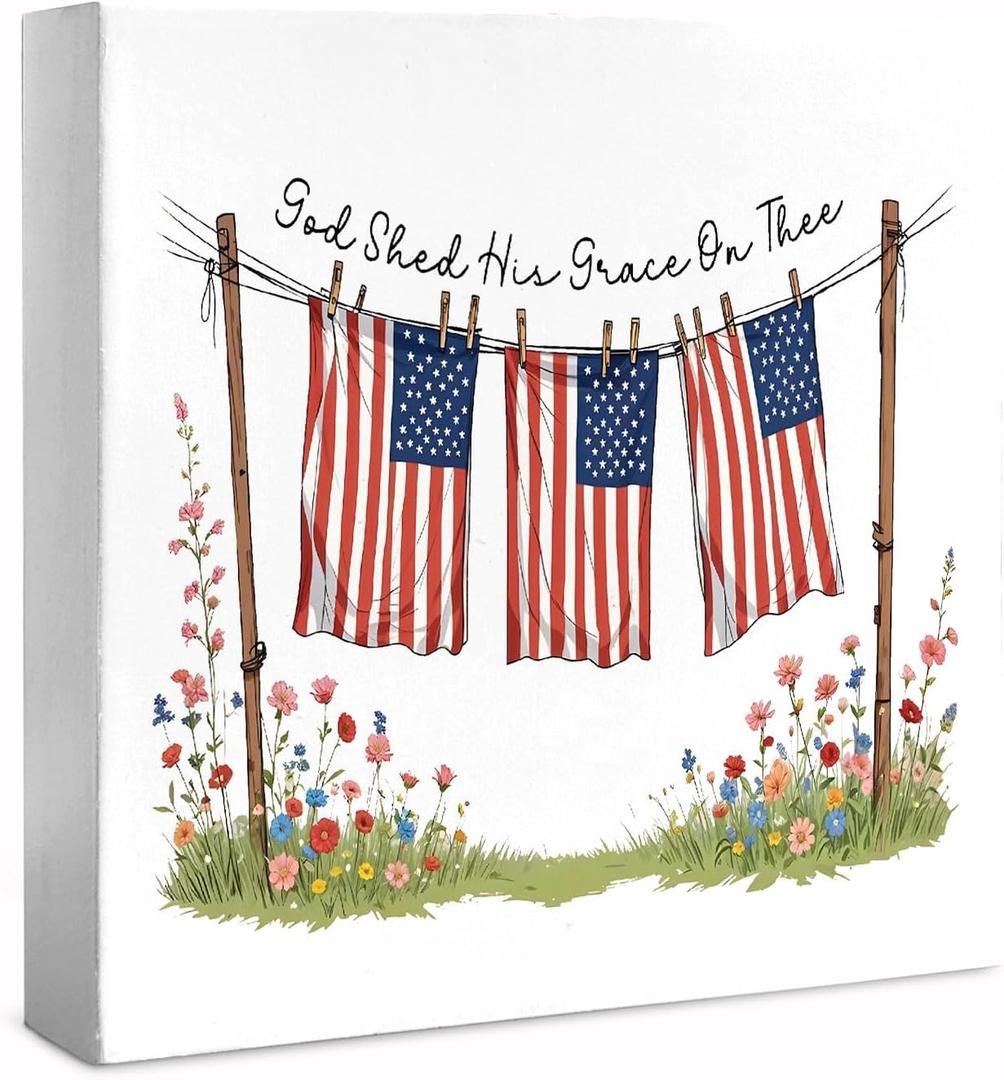 Patriotic 4th of July Decoration, Vintage Americana Patriotic Tiered Tray Decor for Independence Day Sign, American Memorial Day Red White and Blue Decoration for Home Kitchen 5x5 inch