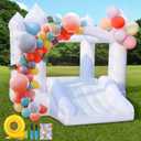 White Bounce House for Kids: Portable Inflatable Bouncy House with Blower for Indoor Outdoor Birthday Party, Wedding - Small Bouncy Castle with Slide and Storage Bag for Kids 3-6