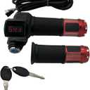 1 Pair EBike Throttle Grip, Universal Electric Bicycle Scooter Twist Handlebar with LCD Battery Voltage Display Key Knock, 12V-84V Electric Bike Throttle Grip for Motorbike Motorcycle E-Bike