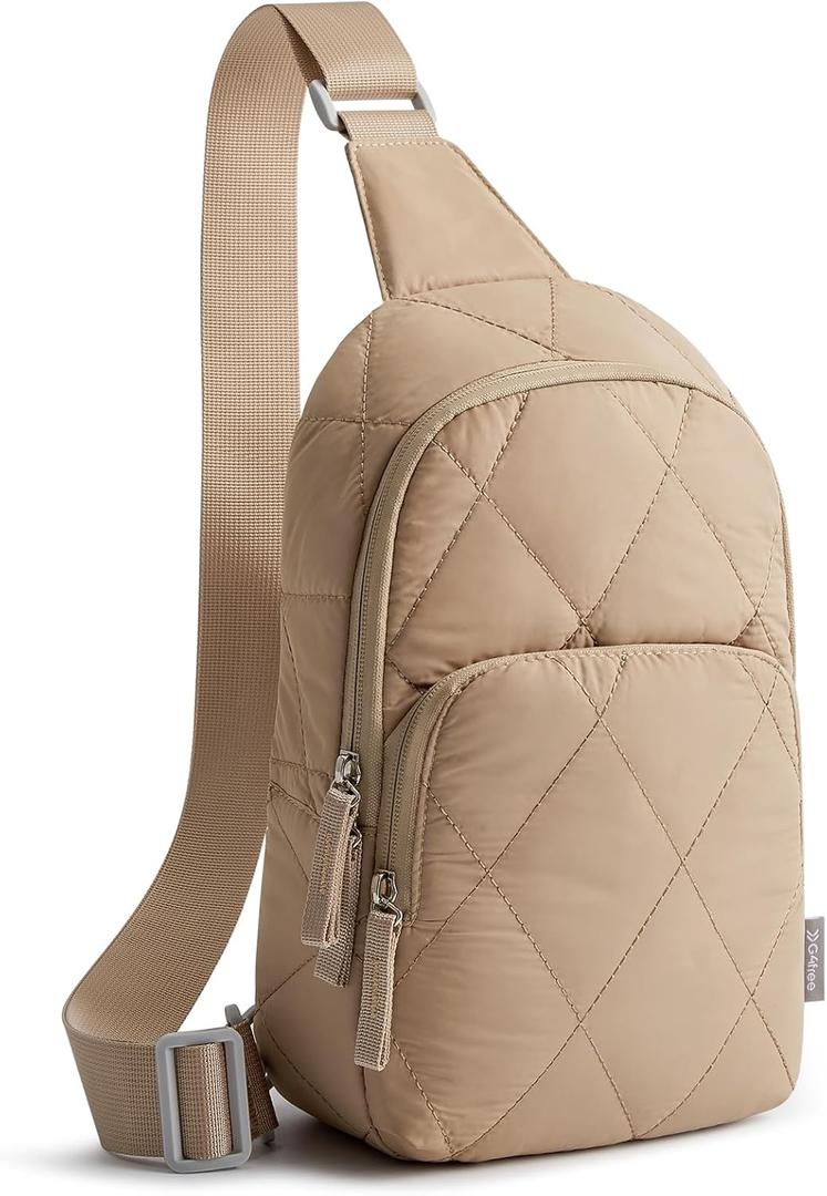 G4Free Sling Bag for Women, Casual Quilted Puffer Crossbody Purse Lightweight Fanny Packs for Daily Travel Work (Khaki)