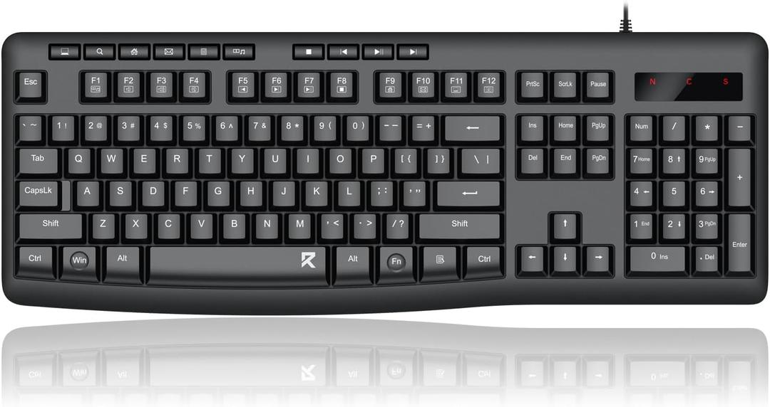 Redragon BK7366 Wired Keyboard, Multimedia USB Quiet Computer Keyboard, Silent Keyboard with Large Number Pad, Spill-Resistant, Anti-Wear Letters, Full Size for Laptop, Desktop
