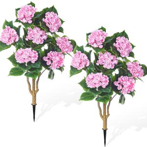 2 Pack Artificial Hydrangea Trees with Spikes 3 ft Faux Hydrangea Flower UV Resistant Spring Summer Floral Blooming Bush for Indoor Outdoor Wedding Front Door Porch Garden Backyard (Pink)