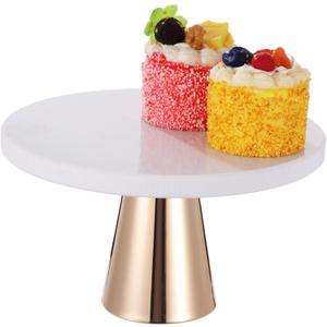 Marble Cake Stand, 7.9 inch White and Gold Cake Stand with Metal Base, Luxurious Wedding Cake Stand, Sturdy 0.6 inch Thick Dessert Display Stand for Parties, Events