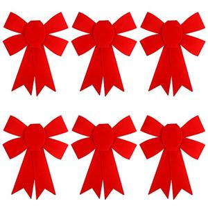 CCINEE 6 PCS Red PVC Christmas Wreath Bow, 8.3"×11.2" Bows Xmas Plastic Bows Decorations Christmas Tree Ornaments Waterproof Bows for Christmas Tree Home Party Indoor Outdoor Decoration Gift Wrapping