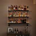 3-Tier Wall Mounted Wine Rack with LED & Black Shelves,47.21"